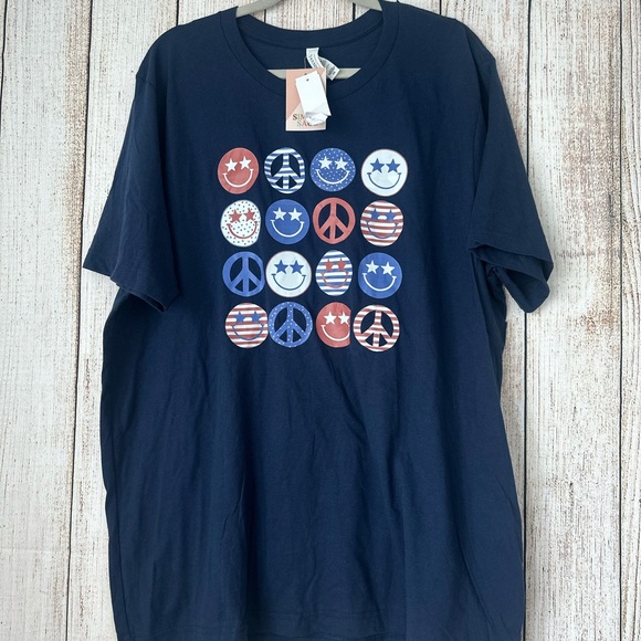 Sun 68 Navy Blue Graphic Tee with Peace Symbols - Picture 1 of 2